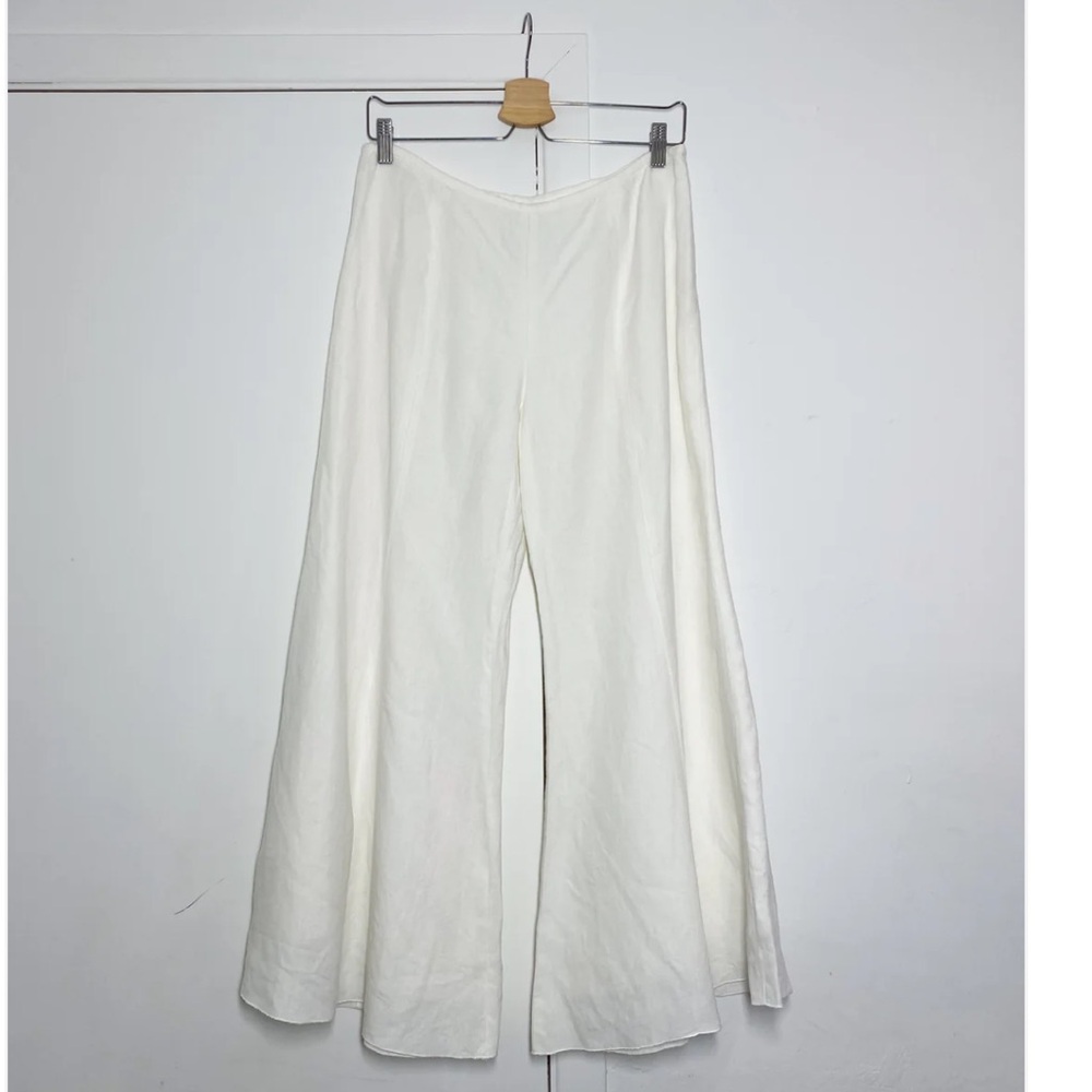 Armani Collezioni White Linen Wide-Leg Pants, Size 10